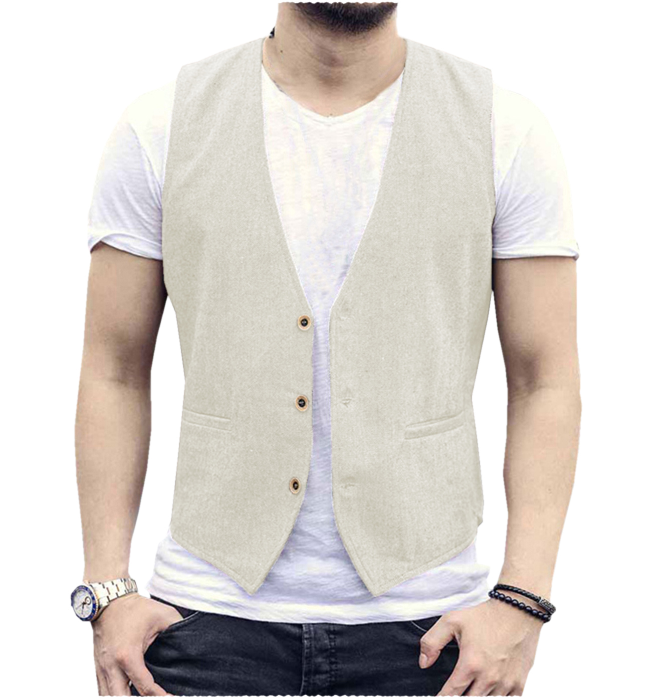 Men'S Grooming Room - Linen Men Vest Wedding Groom Solid