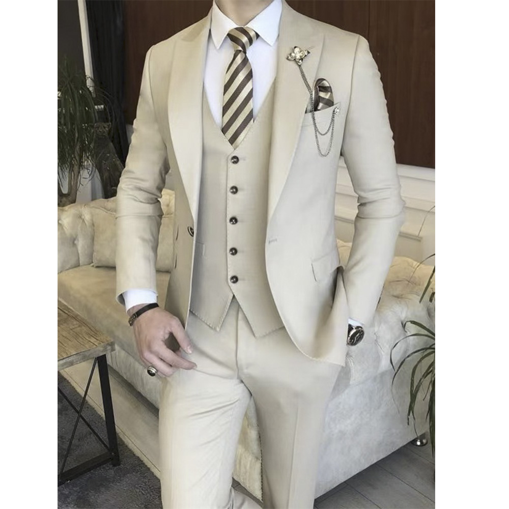 Mens Grooming Brand - Beige Full Men Suit Set Wedding